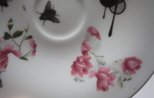 Upcycled stoneware fine bone china plate with vintage illustrations.