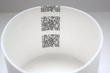 Load image into Gallery viewer, Fine bone china tealight candle holder, small vase with a strip of QR codes - illustrated ceramics