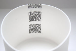 Fine bone china tealight candle holder, small vase with a strip of QR codes - illustrated ceramics