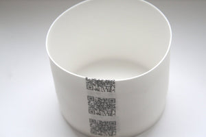 Fine bone china tealight candle holder, small vase with a strip of QR codes - illustrated ceramics