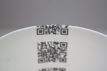 Load image into Gallery viewer, Fine bone china tealight candle holder, small vase with a strip of QR codes - illustrated ceramics