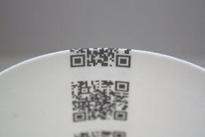 Fine bone china tealight candle holder, small vase with a strip of QR codes - illustrated ceramics