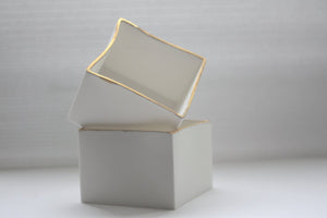 Big snow white cube made from fine bone china and real gold rims - geometric decor