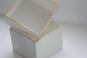 Big snow white cube made from fine bone china and real gold rims - geometric decor