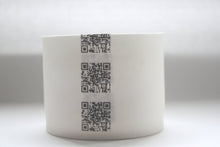 Load image into Gallery viewer, Fine bone china tealight candle holder, small vase with a strip of QR codes - illustrated ceramics