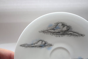 Upcycled stoneware fine bone china plate with cloud illustrations, white porcelain