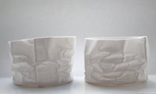 Load image into Gallery viewer, Crumpled paper looking white vessel made out of English fine bone china