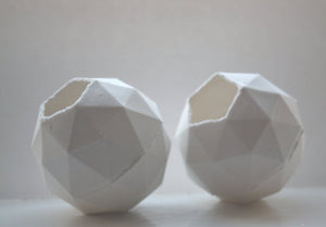 Geometric faceted polyhedron white vase made from stoneware fine bone china -  geometric decor