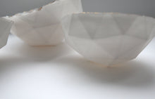 Load image into Gallery viewer, Geometric faceted polyhedron white bowl made from fine bone china with real gold finish in 4 sizes