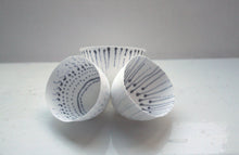 Load image into Gallery viewer, Small porcelain vessel. Fine bone china small stoneware vessel with cobalt blue accents.