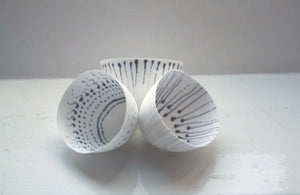 Small porcelain vessel. Fine bone china small stoneware vessel with cobalt blue accents.