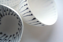 Load image into Gallery viewer, Small porcelain vessel. Fine bone china small stoneware vessel with cobalt blue accents.