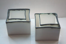 Load image into Gallery viewer, Pure white cube set made from fine bone china and burnt effect rims - geometric decor