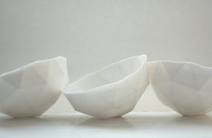 Geometric faceted polyhedron pure white bowl made from stoneware fine bone china - ring dish