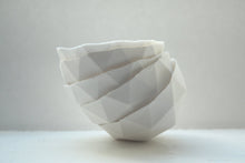 Load image into Gallery viewer, Geometric faceted polyhedron pure white bowl made from stoneware fine bone china - ring dish