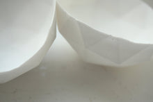 Load image into Gallery viewer, Geometric faceted polyhedron pure white bowl made from stoneware fine bone china - ring dish