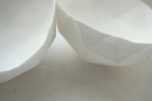 Geometric faceted polyhedron pure white bowl made from stoneware fine bone china - ring dish