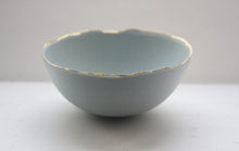 Load image into Gallery viewer, Large Blue porcelain bowl. Stoneware porcelain bowl in duck egg blue with gold rims.