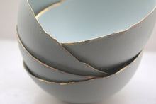 Load image into Gallery viewer, Blue porcelain bowl. Stoneware porcelain bowl in duck egg blue with gold rims.