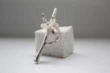 Load image into Gallery viewer, Summer blossom solid sterling silver brooch with porcelain flowers - silver twig brooch