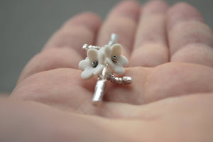 Summer blossom solid sterling silver brooch with porcelain flowers - silver twig brooch