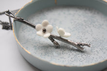 Load image into Gallery viewer, Stunning Summer blossom oxidized silver long drop pendant with porcelain flowers
