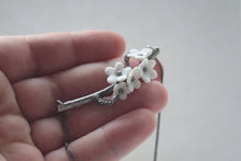 Load image into Gallery viewer, Summer blossom antique oxidized solid sterling silver necklace with porcelain flowers cherry
