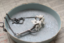 Load image into Gallery viewer, Summer blossom antique oxidized solid sterling silver necklace with porcelain flowers cherry