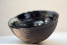 Load image into Gallery viewer, Limited Edition set of 4 chocolate black earthenware nesting bowls &amp; metal graphite glaze interior.