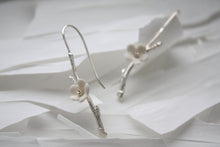 Load image into Gallery viewer, Solid sterling silver earrings with stoneware porcelain flowers - silver twig earrings