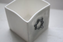 Load image into Gallery viewer, Small snow white cube made from fine bone china and embossed star shape pattern - geometric decor