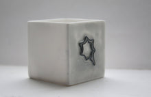 Load image into Gallery viewer, Small snow white cube made from fine bone china and embossed star shape pattern - geometric decor