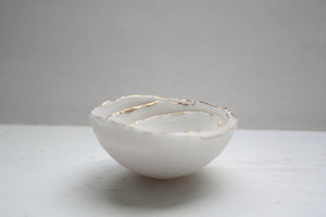 Set of 3 miniature English fine bone china nesting stoneware bowls with real gold.