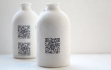Load image into Gallery viewer, Porcelain bottle. Fine bone china small white bottle with QR code - bud vase