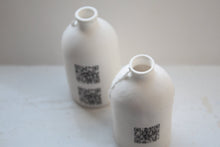 Load image into Gallery viewer, Porcelain bottle. Fine bone china small white bottle with QR code - bud vase