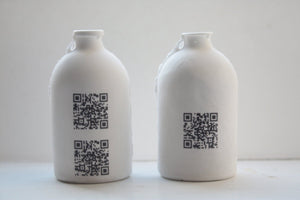 Porcelain bottle. Fine bone china small white bottle with QR code - bud vase