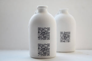Porcelain bottle. Fine bone china small white bottle with QR code - bud vase