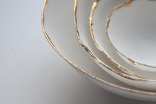 Load image into Gallery viewer, Set of 4 English fine bone china nesting stoneware bowls with real gold.