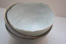 Load image into Gallery viewer, Stoneware Parian porcelain bowl in grey greenish with marble effect and mat gold rims.