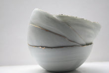 Load image into Gallery viewer, Stoneware Parian porcelain bowl in grey greenish with marble effect and mat gold rims.