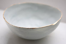 Load image into Gallery viewer, Stoneware Parian porcelain bowl in grey greenish with marble effect and mat gold rims.