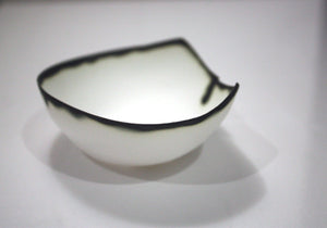 Pure white English fine bone china stoneware bowl with black rims